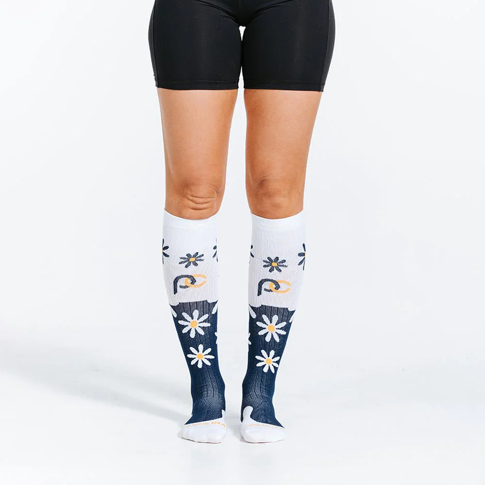 Navy Blue Daisies Compression Sock - Image 2
