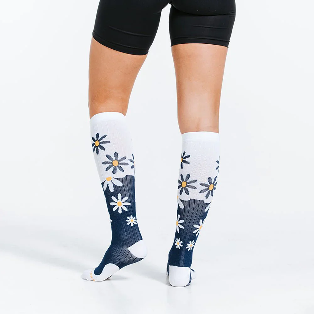 Navy Blue Daisies Compression Sock - Image 6